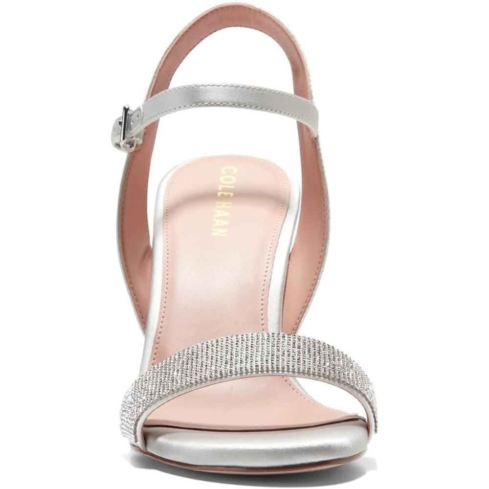 NWT Cole Haan Womens Josie Wedge Sandal ,Crystal/Gray Satin-Size 9.5